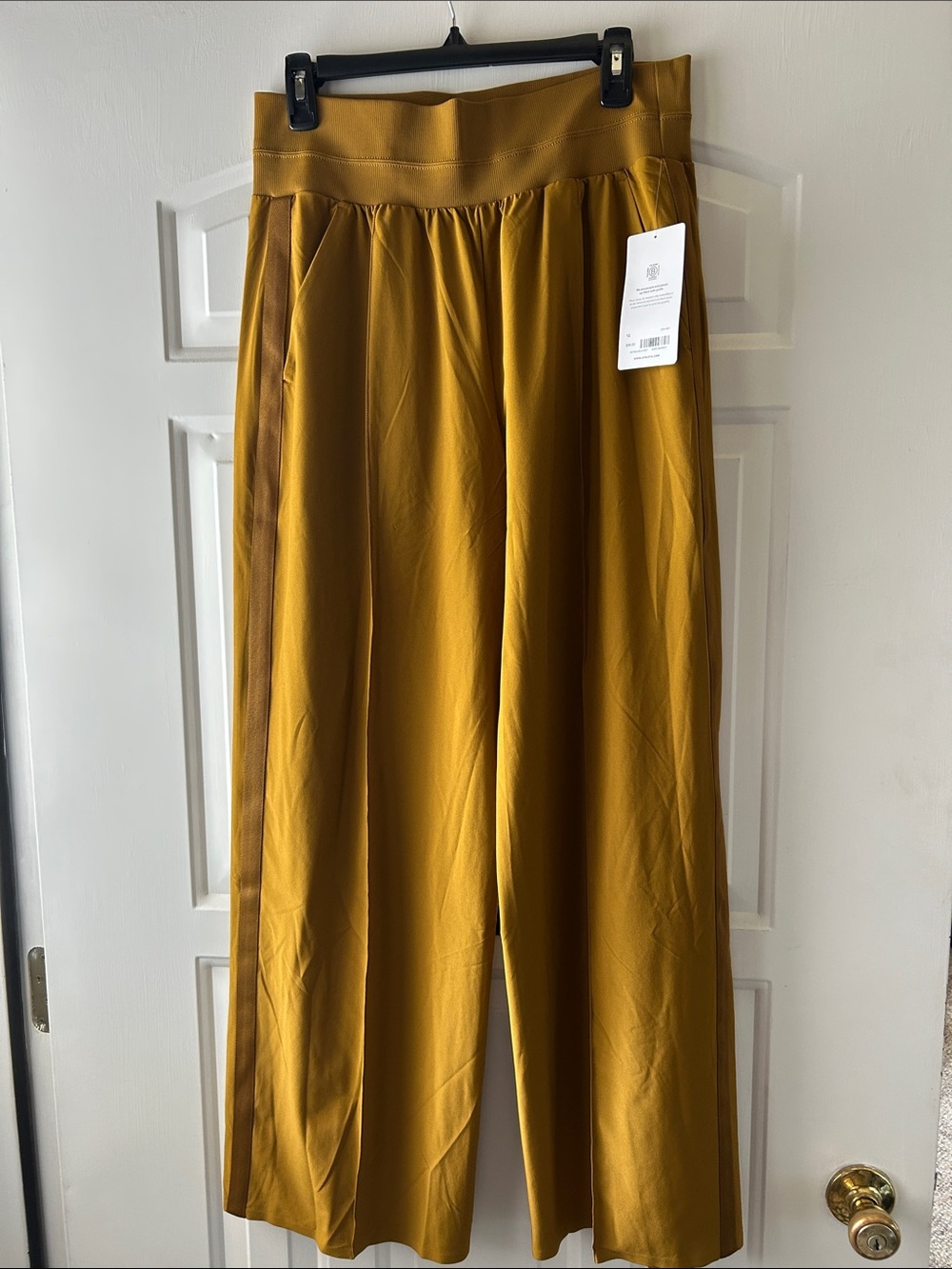 Athleta Mustard Satin-Look Wide Leg Pants